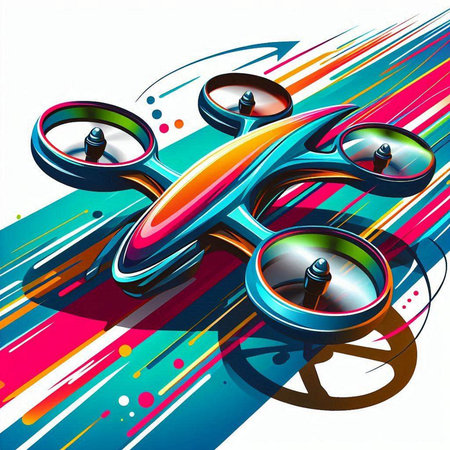 Drone quadrocopter on abstract colorful background. Vector illustration.のイラスト素材