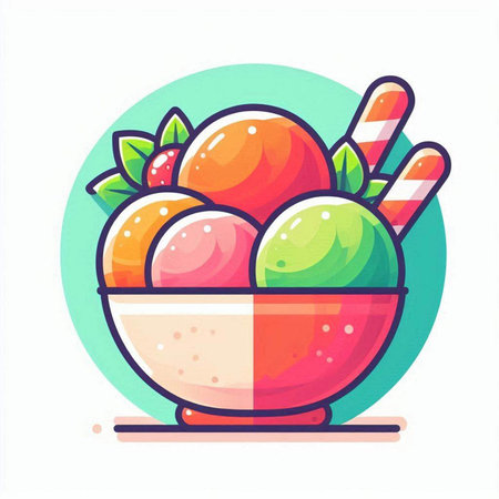 Fruit ice cream in a bowl. Vector illustration in flat styleのイラスト素材