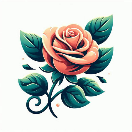 Red rose with green leaves isolated on white background. Vector illustration.のイラスト素材