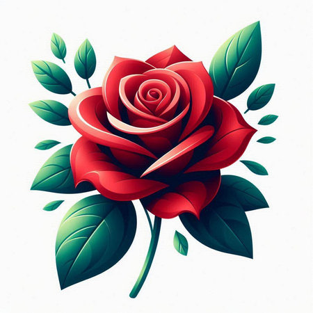Red rose with green leaves isolated on white background. Vector illustration.のイラスト素材