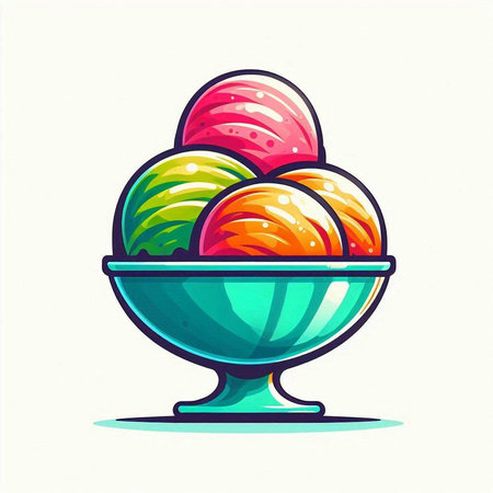 Ice cream ball in glass bowl isolated on white background. Vector illustration.のイラスト素材