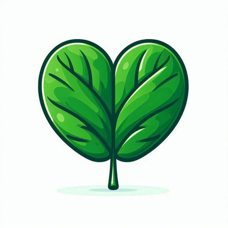 Green leaf in heart shape isolated on white background. Vector illustration.のイラスト素材