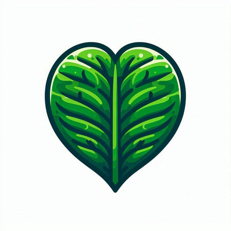 Illustration of a green leaf in the shape of a heart on a white backgroundのイラスト素材