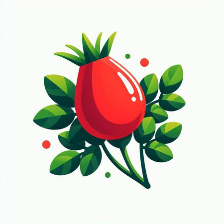 Vector illustration of rosehip with green leaves isolated on white background.のイラスト素材