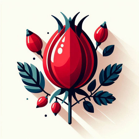 Rose hip vector illustration. Red rose hip flat icon with long shadow.のイラスト素材