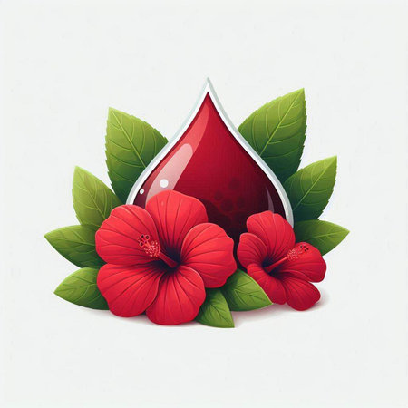 Hibiscus flower and drop of blood. Vector illustration.のイラスト素材