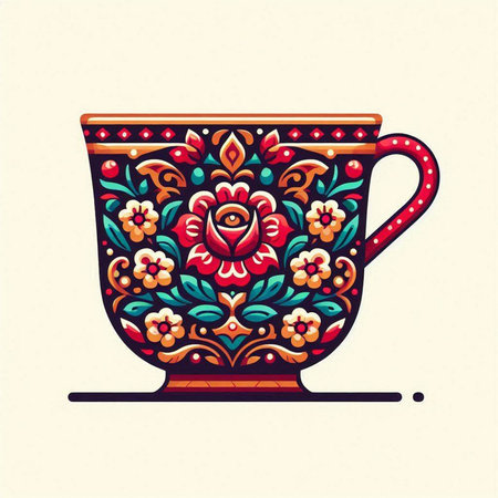 Ceramic cup with floral pattern. Vector illustration in retro style.のイラスト素材