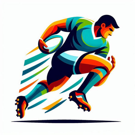 Rugby player in action, vector illustration. Colorful design elements.のイラスト素材
