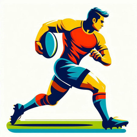 Rugby player action with ball. Sport vector illustration in retro style.のイラスト素材
