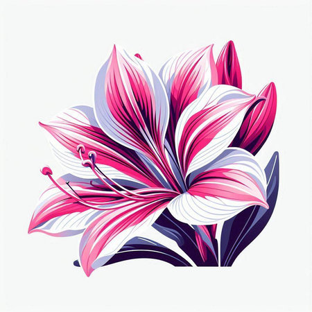 Beautiful pink lily flower on white background. Vector illustration.のイラスト素材