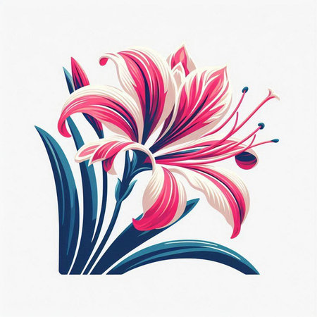 Beautiful pink lily flower on white background. Vector illustration.のイラスト素材
