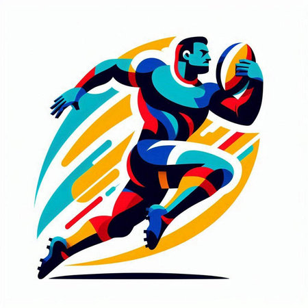 Rugby player running with ball, vector illustration. Sport conceptのイラスト素材
