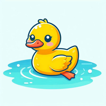 Cute yellow rubber duck swimming in the water. Vector illustration.のイラスト素材
