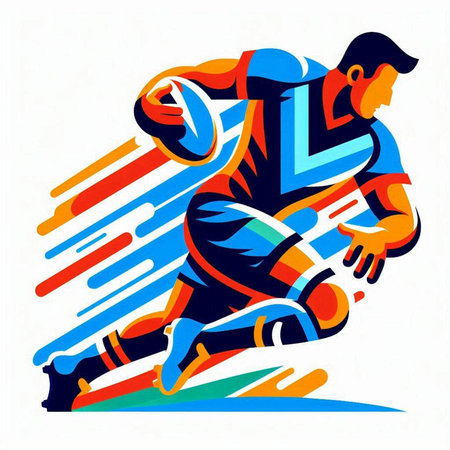 Rugby player running with a ball, abstract vector illustration.のイラスト素材