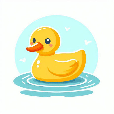 Cute yellow rubber duck swimming in the water. Vector illustration.のイラスト素材