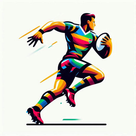 Rugby player with ball. Vector illustration in retro style.のイラスト素材