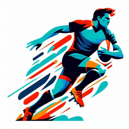 Rugby player running with ball in action. Sport vector illustration.のイラスト素材