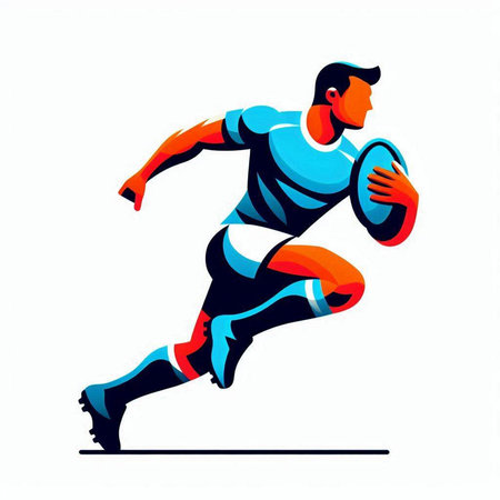 Rugby player running with ball. Vector illustration in cartoon styleのイラスト素材