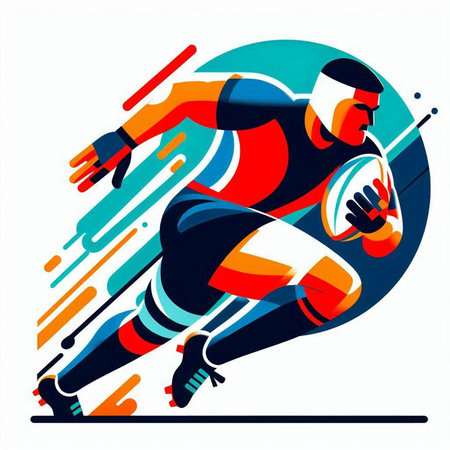 Rugby player in action, vector illustration. Sport abstract backgroundのイラスト素材