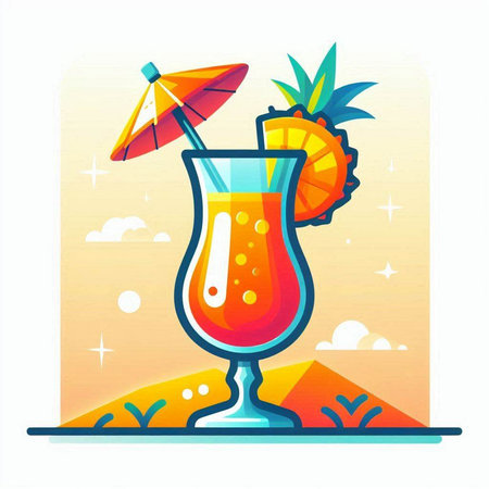 Cocktail on the beach. Vector illustration in flat style.のイラスト素材