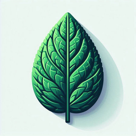 Illustration of a green leaf on a white background with shadow.のイラスト素材