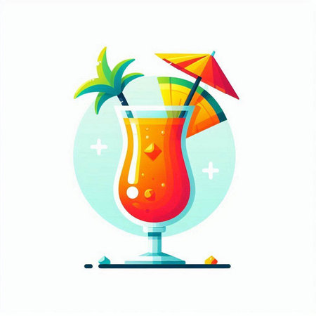 Cocktail on the beach. Summer vector illustration. Flat style.のイラスト素材
