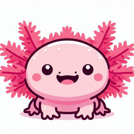 Cute cartoon monster with pink feathers. Vector illustration isolated on white background.のイラスト素材