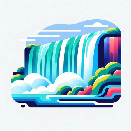 Waterfall in the form of a rainbow in the sky. Vector illustration.のイラスト素材