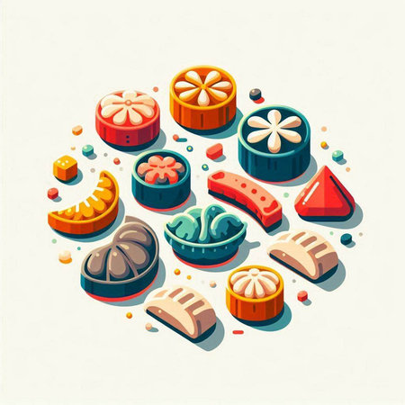 Isometric set of sweets. Vector illustration in a flat style.のイラスト素材