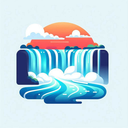 Waterfall in flat style. Vector illustration. Waterfall icon.のイラスト素材