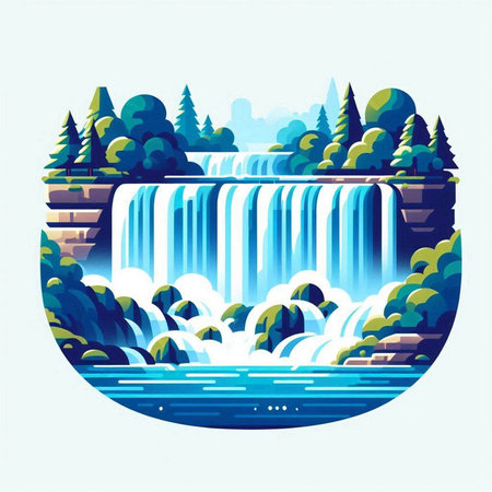 Waterfall in the forest. Waterfall in the forest. Vector illustration.のイラスト素材