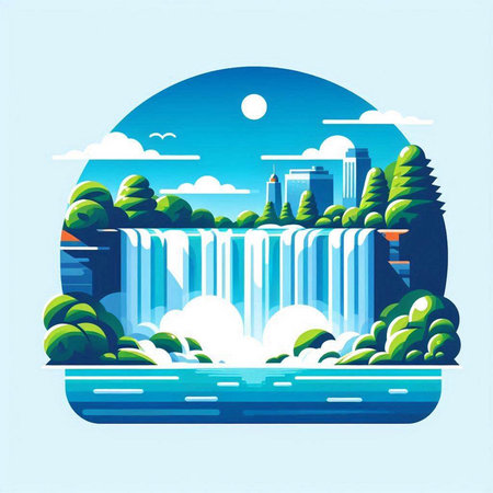 Waterfall in the city. Vector illustration of a flat style.のイラスト素材