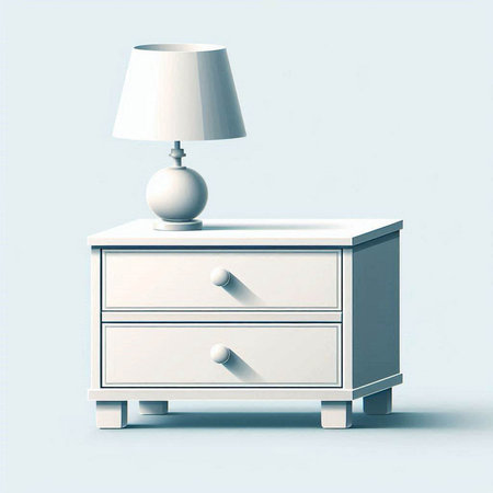 White nightstand with a lamp on a blue background. 3d renderingのイラスト素材