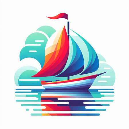 Colorful sailboat on the sea. Vector illustration. Template for your design.のイラスト素材