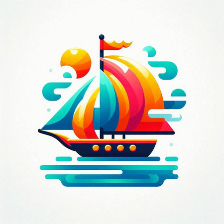 Sailing ship. Colorful vector illustration isolated on white background.のイラスト素材