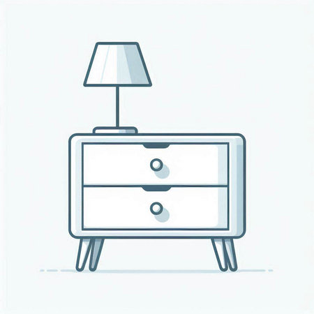 Nightstand with a lamp. Vector illustration in thin line style.のイラスト素材