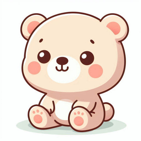 Cute cartoon baby bear sitting on white background. Vector illustration.のイラスト素材