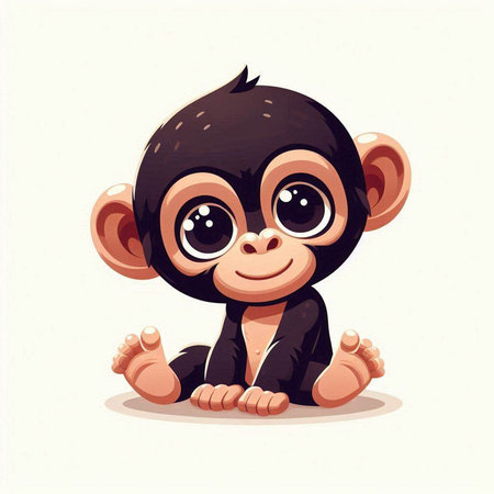 Cute monkey sitting on the floor. Vector illustration in cartoon style.のイラスト素材