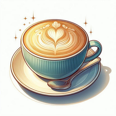 Cup of cappuccino with latte art on white backgroundのイラスト素材