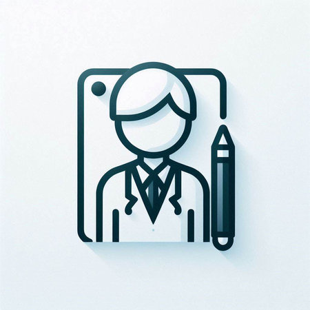 Doctor with pencil line icon. Medical symbol. Flat design style.のイラスト素材