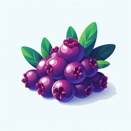 Bunch of ripe blueberries with green leaves. Vector illustration.のイラスト素材