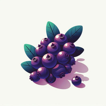 Bunch of ripe blueberries with green leaves. Vector illustration.のイラスト素材