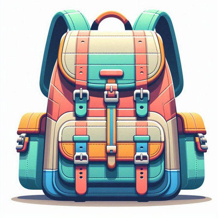 Colorful backpack on white background. Cartoon style. Vector illustration.のイラスト素材