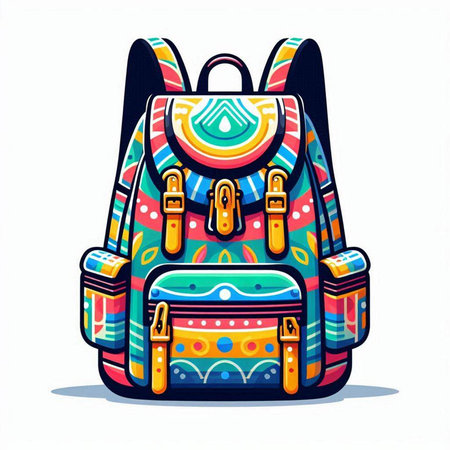 Colorful backpack isolated on white background. Back to school vector illustration.のイラスト素材