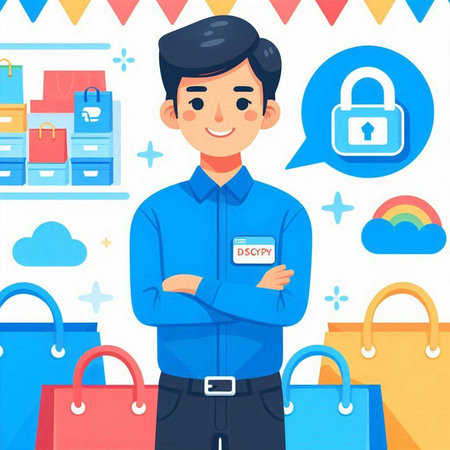 Man with shopping bags. Online shopping concept. Vector illustration in cartoon styleのイラスト素材