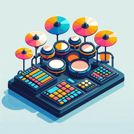Electronic drum kit in isometric style. 3d illustration.のイラスト素材