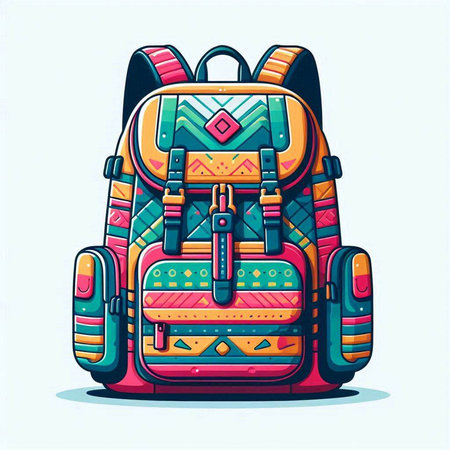 Colorful backpack isolated on white background. Vector illustration in cartoon style.のイラスト素材