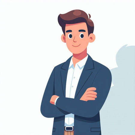Young man in a business suit. Vector illustration in cartoon style.のイラスト素材