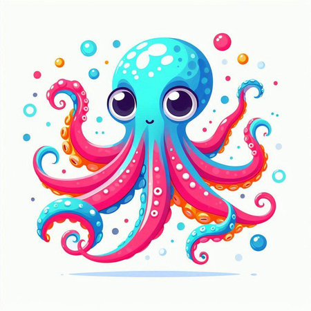 Cute cartoon octopus isolated on white background. Vector illustration.のイラスト素材