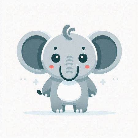 Cute cartoon elephant on white background. Vector illustration in flat style.のイラスト素材